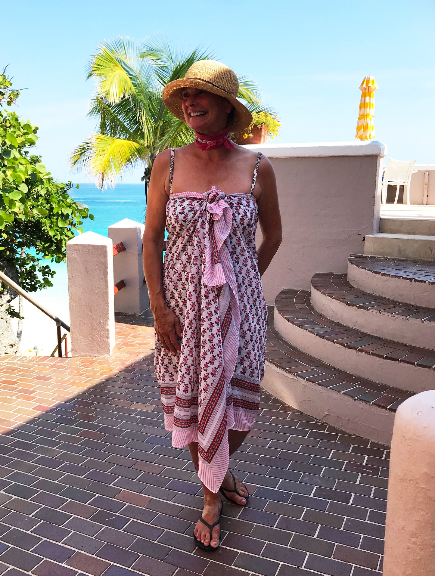 Vermilion Hibiscus Cotton Sarong